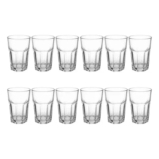 Jogo C/ 12 Copos De Vidro Grosso 340 Ml Resistente