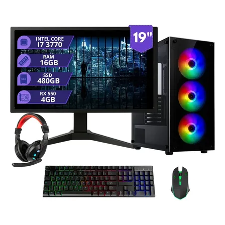 Pc Gamer Completo Cpu Intel I7 3a 16gb 480gb 4gb Rx550 Ddr5
