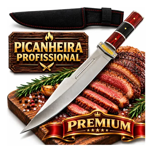 Faca Churrasco Artesanal Rústica Full Tang Com Bainha Afiada Marrom