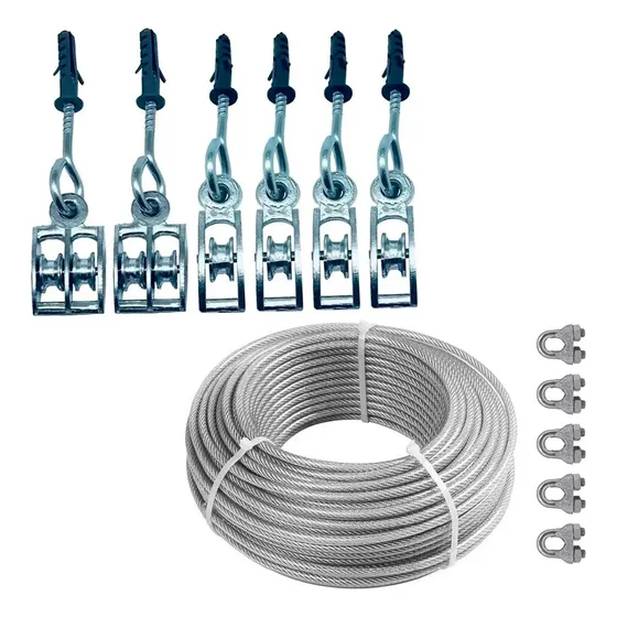 Kit Carretilha Metal Varal De Teto Apto + 15mts Cabo De Aço*
