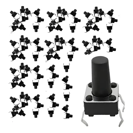 100 Pçs Micro Chave Push Button 4 Pinos Dip Protoboard 6x6x8 Preto