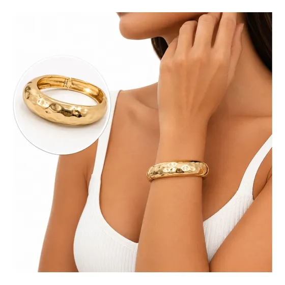 Bracelete Feminino Dourado Polido Elegante Versátil Dourado 6 Cm