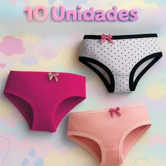10 Calcinha Infantil Antialergica Algodao Premium Kit Basica