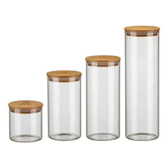 Potes Herméticos Porta Mantimentos Com Tampa De Bambu Vidro Bambu