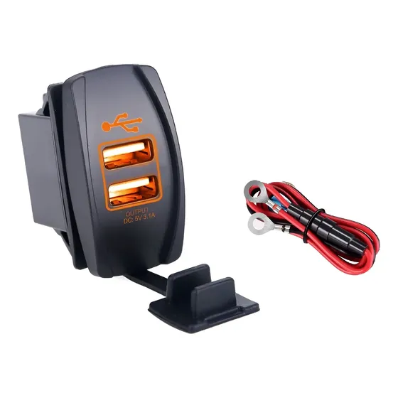 Tomada Usb Veicular 12/24v 2 Saídas Led Laranja P/ Painel R