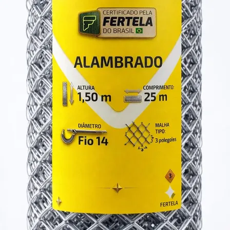 Tela Alambrado 1,50 Altura X 25 Metros Fio Belgo-14 Malha 7 Galvanizado