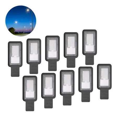 Kit 10 Luminária Publica Rua Led 50w P/ Poste Luz Frio Smd Bivolt Preto
