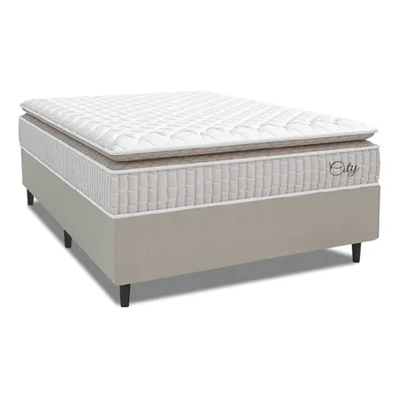 Cama Box Casal Molas Ensacadas City Pillow Bege Até 110kg