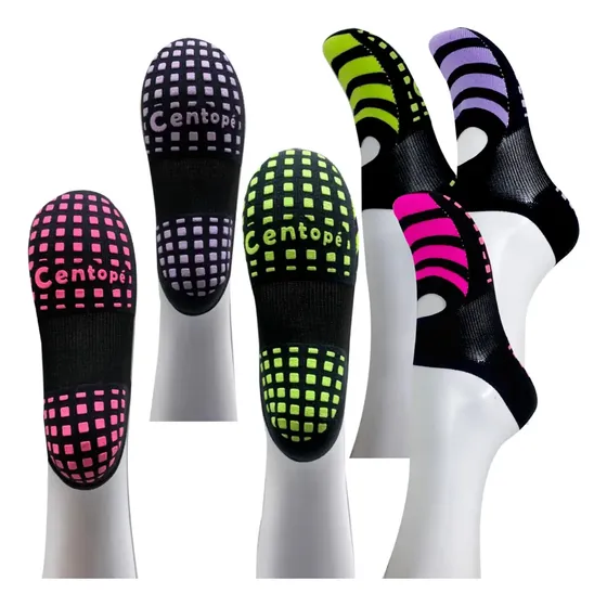 Kit 3 Meia Centopé Para Pilates Com Borrachinha