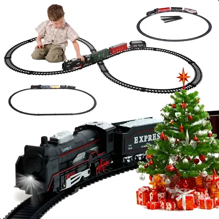 Trem De Brinquedo Criança C/ Luz Trenzinho Locomotiva Pista Preto