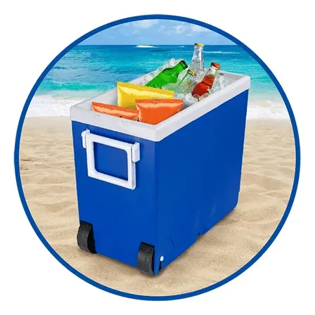Caixa Super Térmica Cooler 32 Litros Com Rodinha Alça Tampa Azul