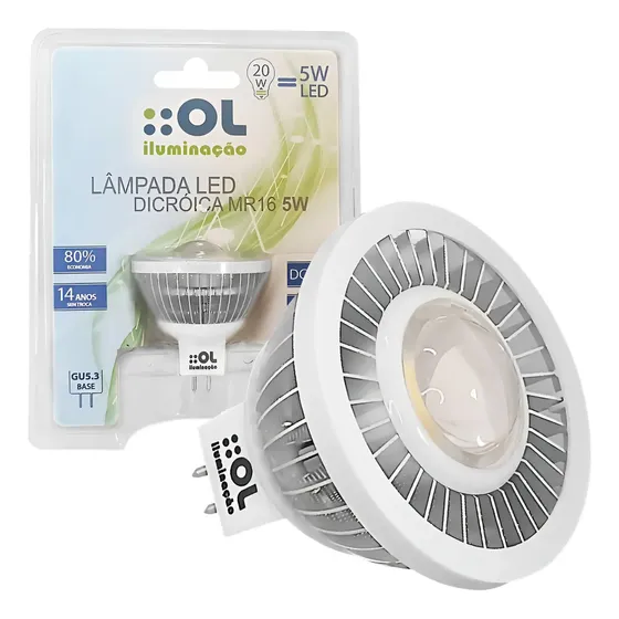 Lampada Dicroica Super Led 5w 12v Mr16 Gu 5,3 Branco Quente