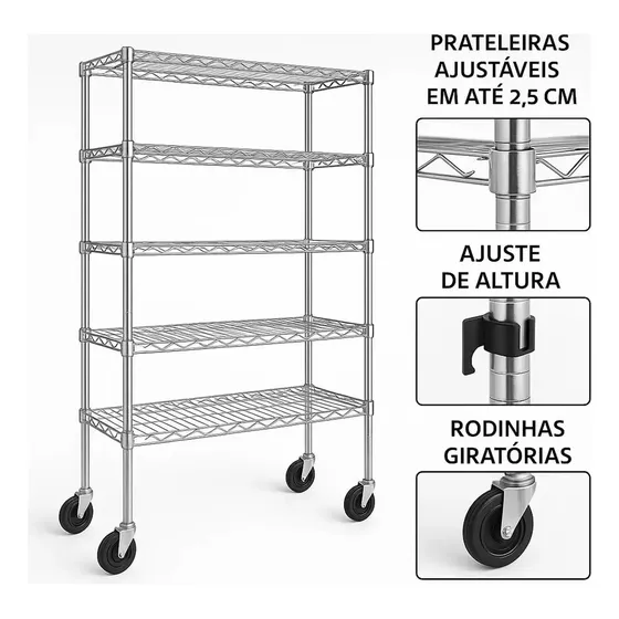 Estante De Metal 5 Prateleiras Ajustável Resistente