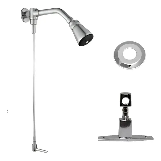 Registro Misturador Externo Para Chuveiro Com Aquecedor Solar Ou A Gás Com Haste De 30cm + Ducha Articulada Metal 1/2
