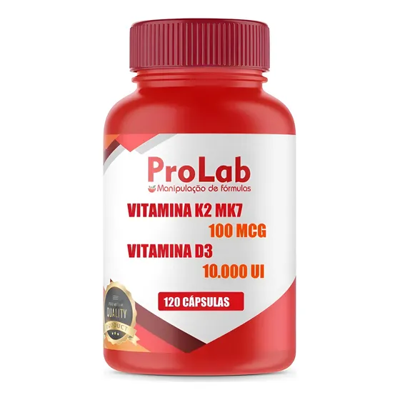 K2 Mk7 100mcg + Vitamina D3 10000ui 120 Cáps Oleosas Prolab