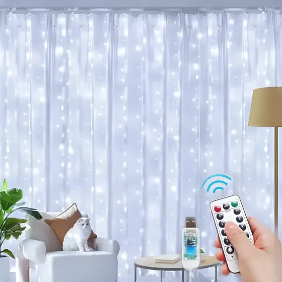 3*3m Cortina De Luz 300 Pisca Pisca Led Decoração De Natal
