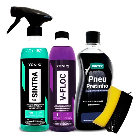 Kit Shampoo V-floc Vonixx Sintra Pneu Pretinho Aplicador