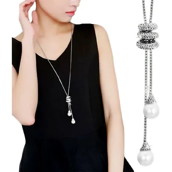 Colar Corrente Maxi Feminino Longo Strass Casamento Pérola