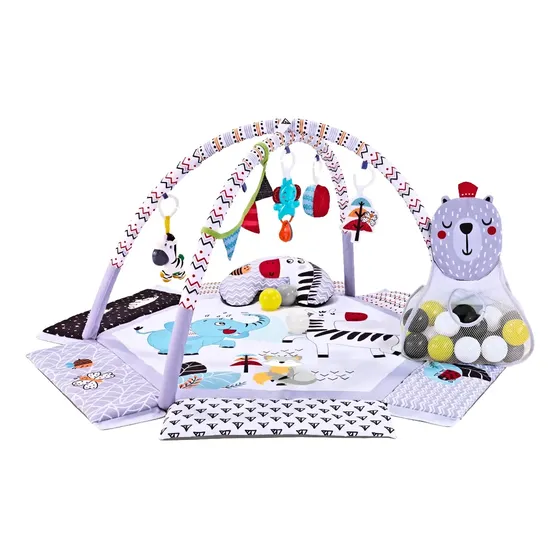 Tapete Ginásio Infantil Com Bolinhas Movie Cinza Maxi Baby