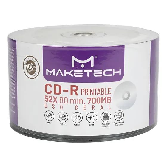 50 Midia Cd-r Virgem Printable Até O Miolo 52x Várias Marcas