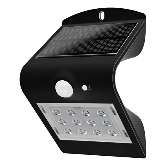 Refletor Led Arandela Solar 1,5w Preto Ip67 6500k C/ Sensor