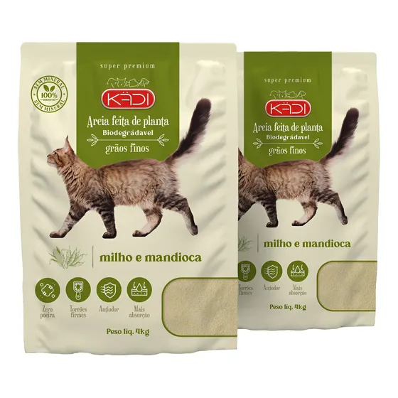 Kit 2un Areia Higiênica Gatos Grãos Finos Kadi 4kg + Brinde