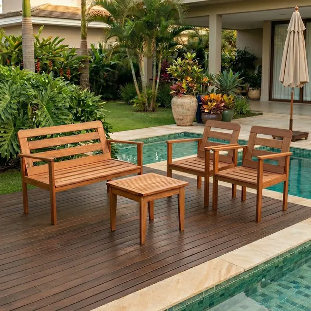 Conjunto Yescasa Jardim 1 Sofá 2 Poltronas Mesa Compacta