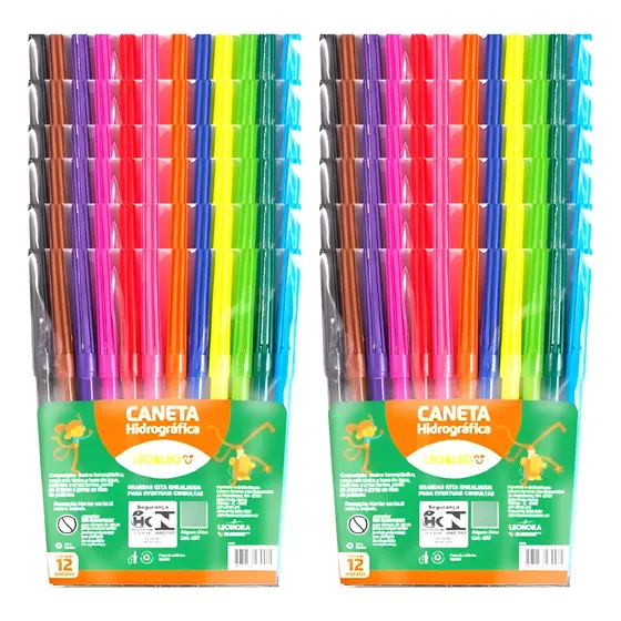 12 Estojos Canetinha Colorida Hidrografica 12 Cores- Leonora
