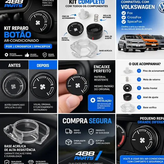 Kit Reparo Acrílico Botão Ar Comando Fox Crossfox Spacefox