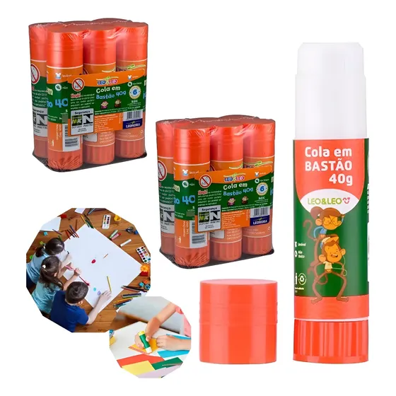 12 Unidades Cola Bastão Escolar Branca 40g - Leonora