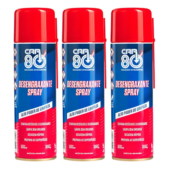 Kit Car80 3 Desengraxante Spray Alto Poder De Limpeza 320ml