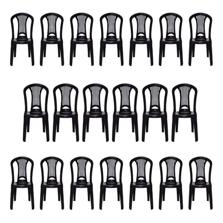 20 Cadeiras Plastica Bistrô Reforço Suporta Até 182kg Tops Preto Bistrô