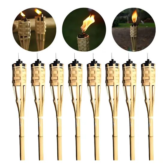 Kit 8 Tochas De Bambu Iluminação Decoração Tocha Luau 120cm