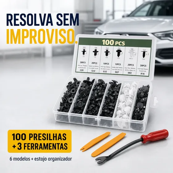 Kit 100 Presilha Grampo Parabarro Parachoque Com Removedor