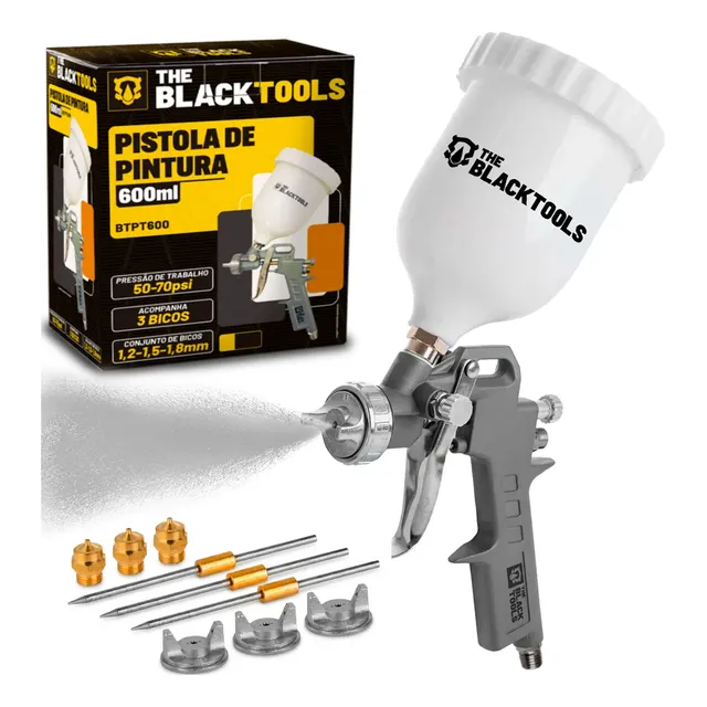 Pistola Pintura Gravidade 600ml + 3 Bicos 1.2 1.5 1.8 Mm