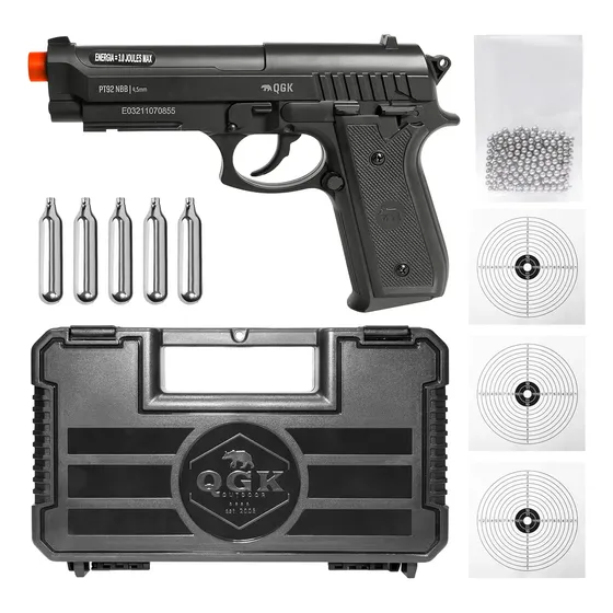 Pistola Airgun Pt92 Nbb 4,5mm Qgk+maleta+esferas+co2+alvo