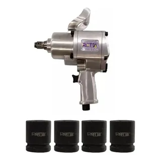 Chave Impacto Pneumática 1 Pol 200 Kgf + 4 Soquetes Curto Prata