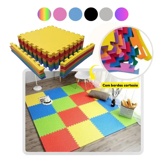Kit 8 Tapete Tatame Eva Linha Premium Com Borda 50x50 10mm