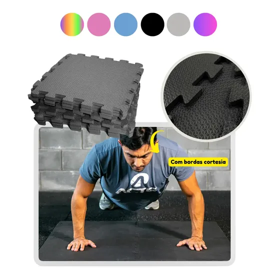 Kit 8 Tapete Tatame Eva Linha Premium Com Borda 50x50 10mm