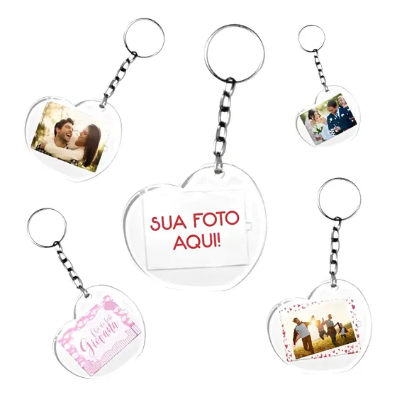 Chaveiro Acrílico 3x4 - Formato Coração ( 50 Peças )