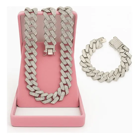 Corrente Cordão Masculino Ice Cuban Cravejada Pulseira Luxo