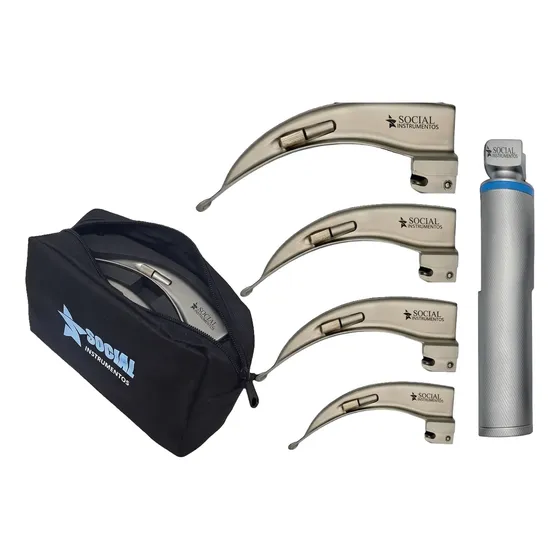 Kit Laringoscopio Com 4 Laminas Adulto - Social Instrumentos