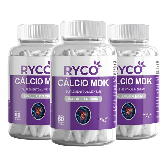3x Cálcio Mdk + Magnésio + Vitamina D3 K2 60 Cápsulas