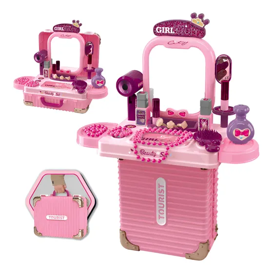 Maleta Penteadeira Infantil Bancada Com 21 Peças Maxi Toys