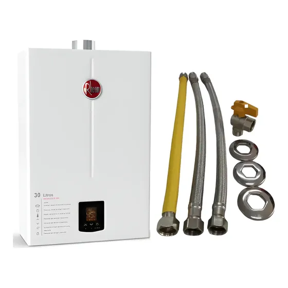 Aquecedor A Gás Rheem Gn 30l Branco Com Kits Ligação