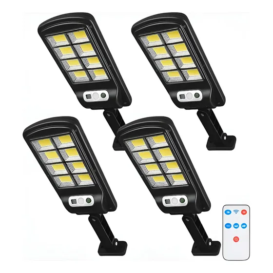 Kit 4 Luminária Solar 600w Sensor Presença Controle Remoto