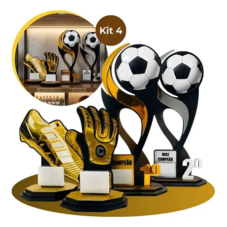 Kit 4 Troféus Futebol Campeão Vice Artilheiro Goleiro