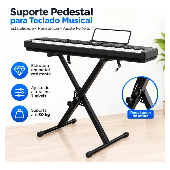 Suporte 1 X Para Teclado Musical Estante Pedestal 7 Níveis