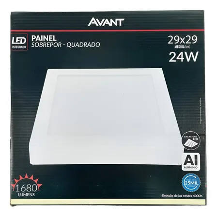 Painel Led Sobrepor Quadrado 29x29 4000k 24w Bivolt Avant 127/220v Branco