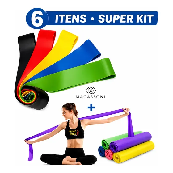Kit 6 Itens Faixa Elastica + Mini Band Treino Magassoni